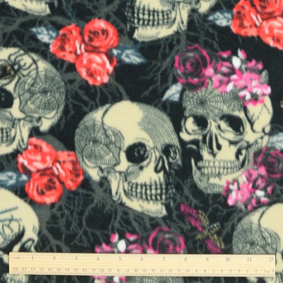 Handmade Skull Rose Spider Goth Print Anti-Pill Fleece Scarf Black Red Purple - Picture 9 of 10